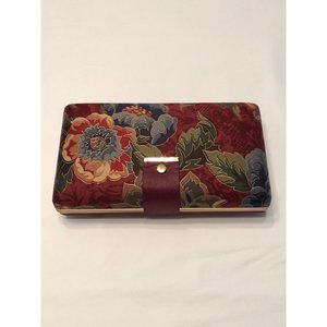 Vintage Blue Flower Cloth and Gold Tone Metal Jewelry Box/Travel Jewelry Box